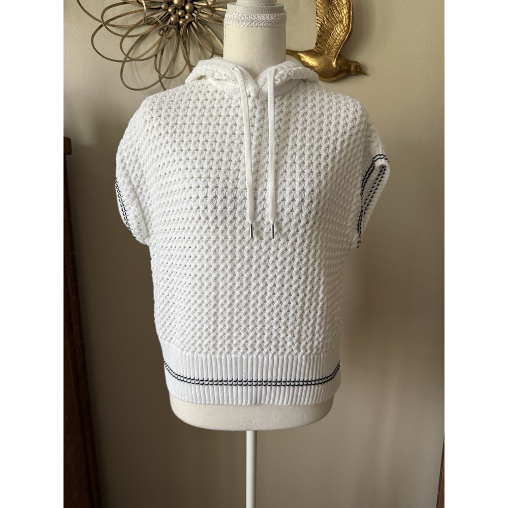 Varley Vittoria Knit Hoodie XS Snow White Open Stitch Cotton Sleeveless Sweater
